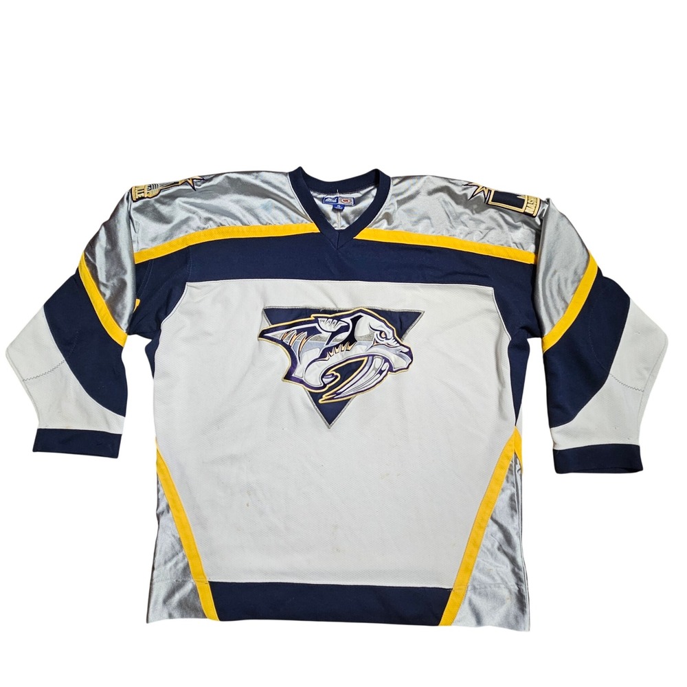 VTG 90s Nashville Predators Starter NHL Hockey Jersey Mens XL Silver Blokecore